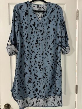 SHEIN Light Blue and Black Animal Print Blouse/dress